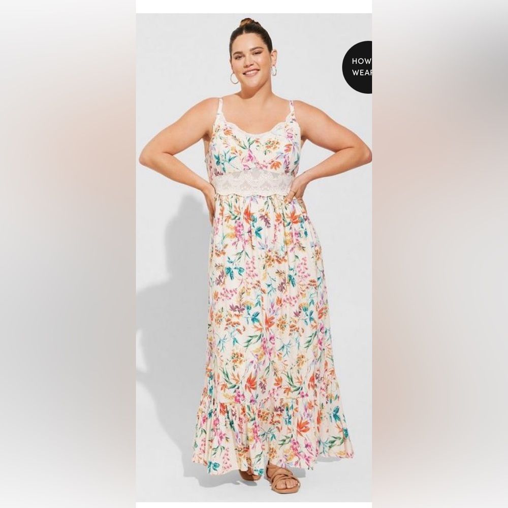 Maxi Washable Gauze Lace Inset Dress